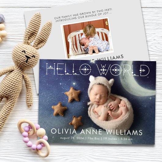 Hello World New Baby Birth Foto Ankündigung