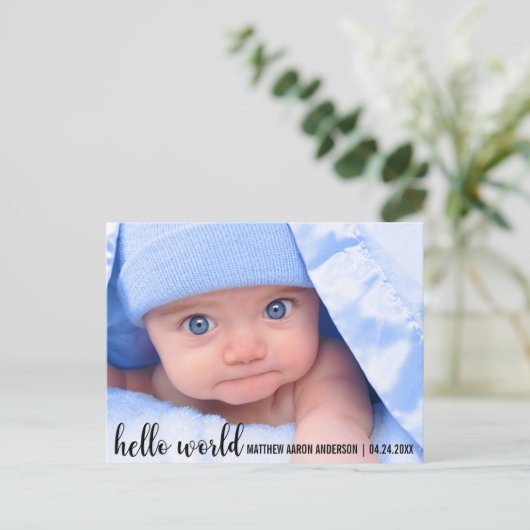 Hello World New Baby Moderne Ankündigung (Stehend Vorderseite)