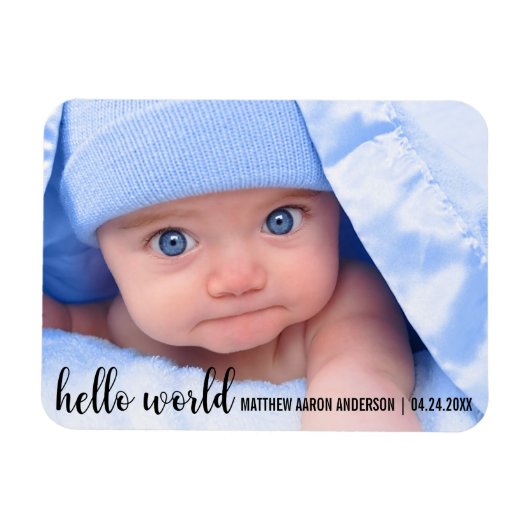 Hello World New Baby Moderne Ankündigung Magnet (Horizontal)