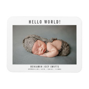 Hello World Newborn Baby Boy Girl Modern Foto Magnet