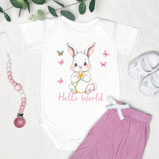 "Hello World" Niedlich Adorable Bunny Baby Strampler