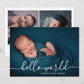 Hello World Photo Collage Modern Birth  Ankündigung (Vorne/Hinten)