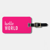 Hello World Pink White Girl Tag Gepäckanhänger (Vorderseite horizontal)