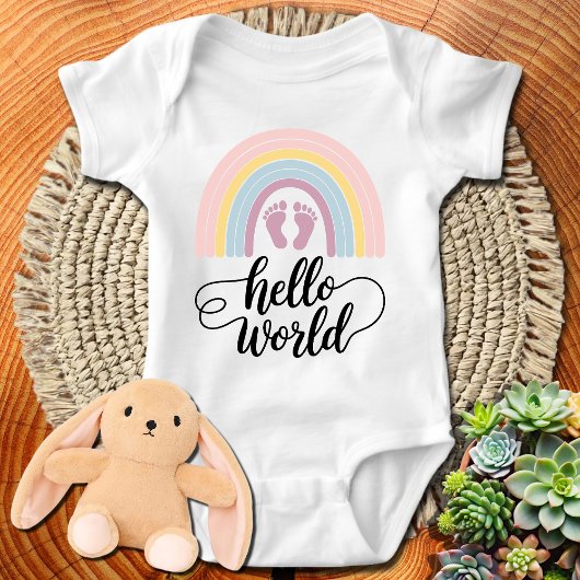 Hello World Rainbow Baby Feet Baby Strampler