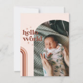 Hello World | Retro Boho Birth Ankündigung (Vorderseite)