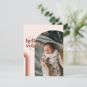 Hello World | Retro Boho Birth Ankündigung (Stehend Vorderseite)