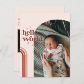 Hello World | Retro Boho Birth Ankündigung (Vorne/Hinten)