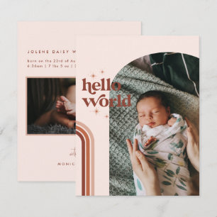 Hello World   Retro Boho Birth Ankündigung