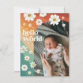 Hello World | Retro Boho Birth Ankündigung (Vorderseite)