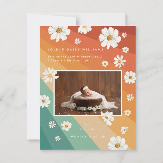 Hello World | Retro Boho Birth Ankündigung (Rückseite)