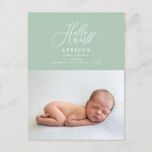 Hello World-Schrifttext Foto Geburtsankündigung Ankündigungspostkarte