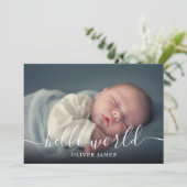 Hello World Script Baby Boy Blue Birth Ankündigung (Stehend Vorderseite)