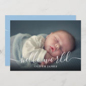 Hello World Script Baby Boy Blue Birth Ankündigung (Vorne/Hinten)