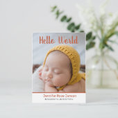 Hello World Script Pumpkin Foto Geburtsankündigung Ankündigungspostkarte (Stehend Vorderseite)