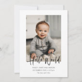 Hello World Script Welcome Baby Foto Birth Ankündigung (Vorderseite)
