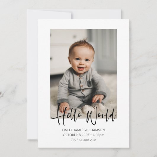 Hello World Script Welcome Baby Foto Birth Ankündigung (Vorderseite)