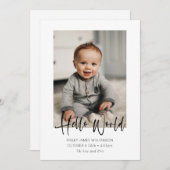 Hello World Script Welcome Baby Foto Birth Ankündigung (Vorne/Hinten)