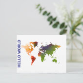 Hello World Watercolor Weltkarte Postkarte (Stehend Vorderseite)