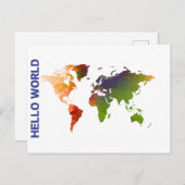 Hello World Watercolor Weltkarte Postkarte (Vorne/Hinten)