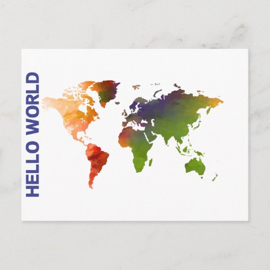 Hello World Watercolor Weltkarte Postkarte (Vorderseite)