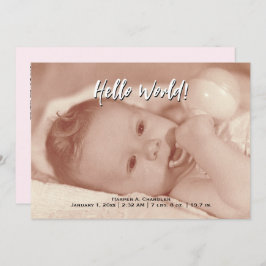 Hello World Your Text and Baby Foto Pink Template Ankündigung
