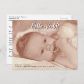 Hello World Your Text and Baby Foto Template Ankündigungspostkarte (Vorne/Hinten)