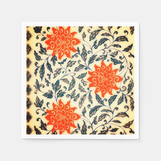 Hellorange Blume Chinesisches Muster Serviette (Vorderseite)