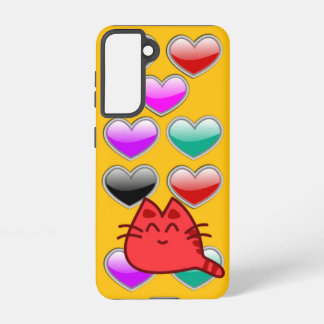 Hellorange Galaxy-Hülle – Rotkatze- und Herz-Desig Samsung Galaxy Hülle
