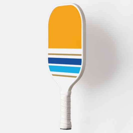 Hellorange-gelbe, blaue Streifen Pickleball Schläger (Links)