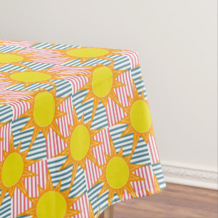 Hellorange gelbe Sonnen weiße aquamarine rosa Stre Tischdecke