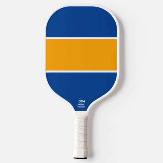 Hellorange Gelbe weiße, tiefblaue Streifen Pickleball Schläger (Rückseite)