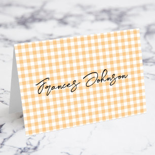 Hellorange Gingham Namensschildchen für einzelne P Tischnummer