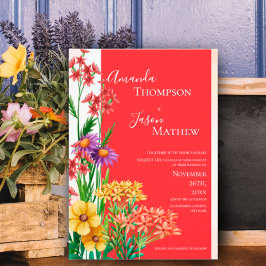 Hellorange Lila-gelbe Wildblumen Hochzeit Einladungspostkarte