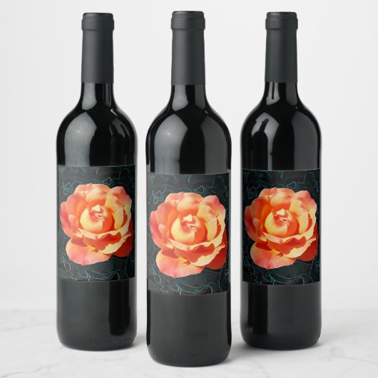 Hellorange Rose Weinetikett (Flaschen)