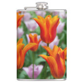 Hellorange Tulpen im Park Flachmann (Vorderseite)