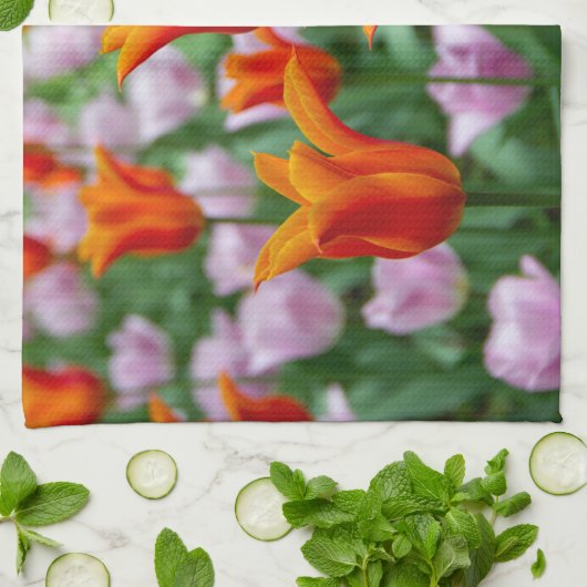 Hellorange Tulpen im Park Geschirrtuch (Gefaltet)
