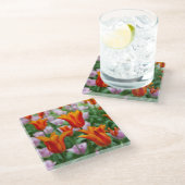 Hellorange Tulpen im Park Glasuntersetzer (Schrägansicht)