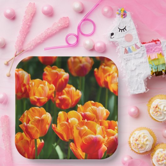 Hellorange Tulpen im Park Pappteller (Party)