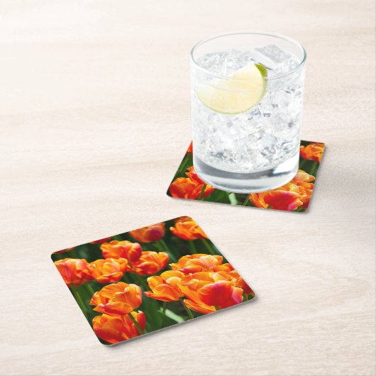 Hellorange Tulpen im Park Rechteckiger Pappuntersetzer (Vor Ort)