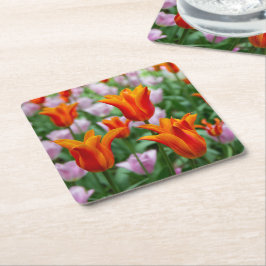 Hellorange Tulpen im Park Rechteckiger Pappuntersetzer