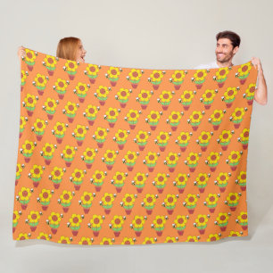 Hellorange und gelbe Sonnenblumen Fleecedecke