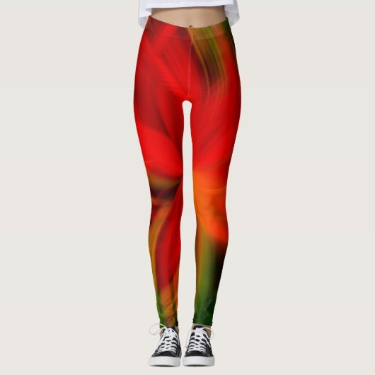 Hellorange und grüne Abstrakt Leggings (Vorderseite)