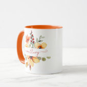 Hellorangefarbene Aquarellblumen personalisiert Tasse (Vorderseite Links)