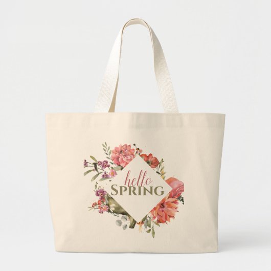 HelloSpring, Rosa Blumenrahmen Jumbo Stoffbeutel (Vorne)