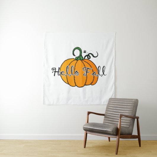 Hellow Pumpkin Fall Pumpkin Hello Fall Wandteppich (Beispiel)