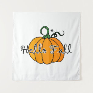 Hellow Pumpkin Fall Pumpkin Hello Fall Wandteppich