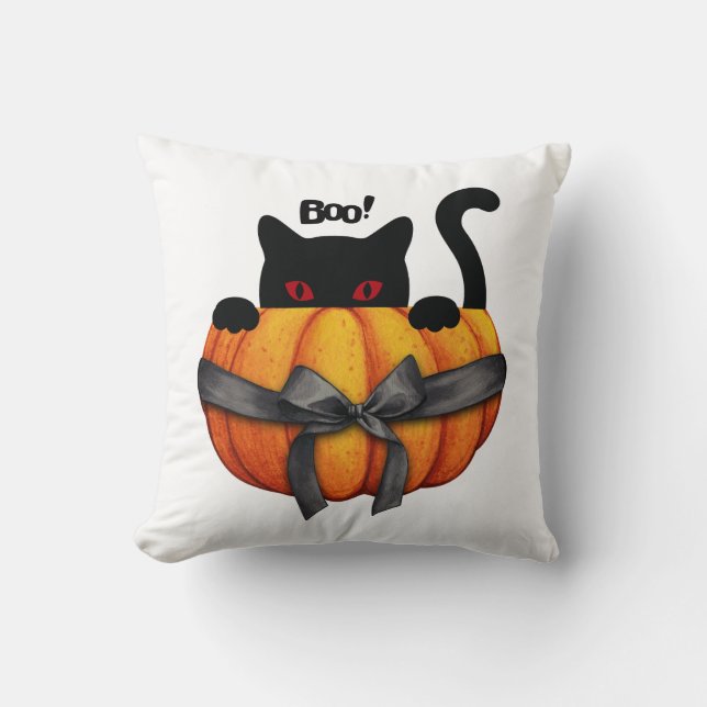 Helloween Black Cat in einem Pumpkin Funny Gift Kissen (Vorderseite)