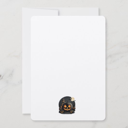 Helloween | Kürbis, Fledermaus, Blätter im Herbst. Einladung (Rückseite)