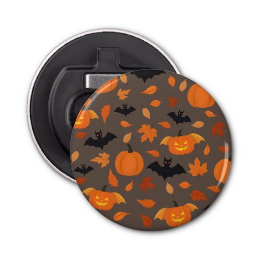 Helloween | Kürbis, Fledermaus, Blätter im Herbst. Flaschenöffner (Vorderseite)