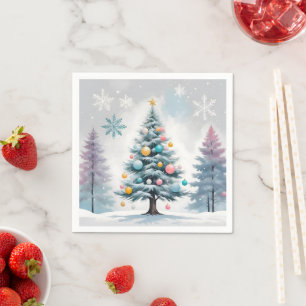 Hellpastell-Weihnachtsbaum Blau-Lila Weihnachtsd Serviette